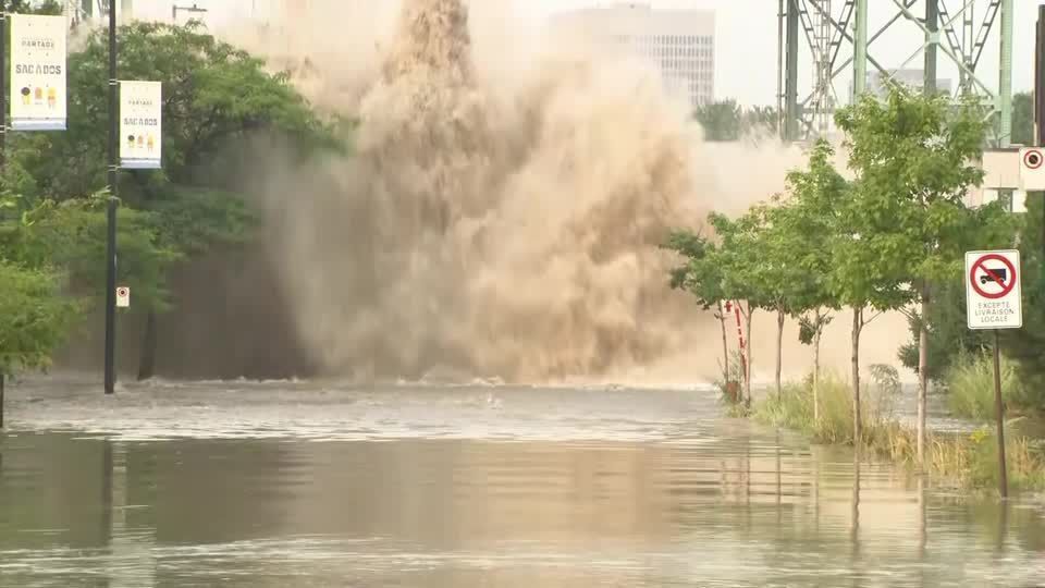 Massive water burst turns Montreal streets to gushing rivers