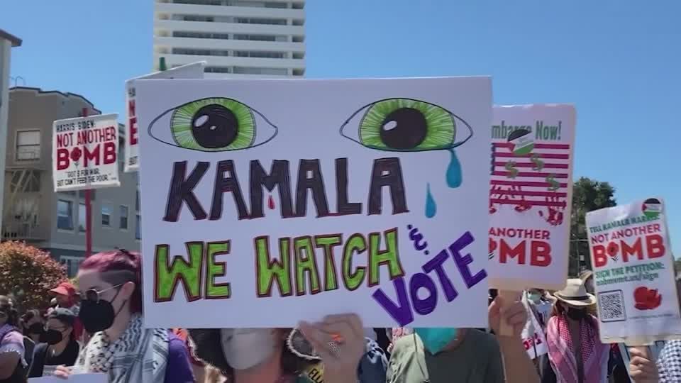 Pro-Palestinian protesters gather in Kamala Harris' Californian hometown