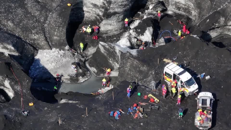 Drone captures collapsed ice cave in Iceland, one tourist killed