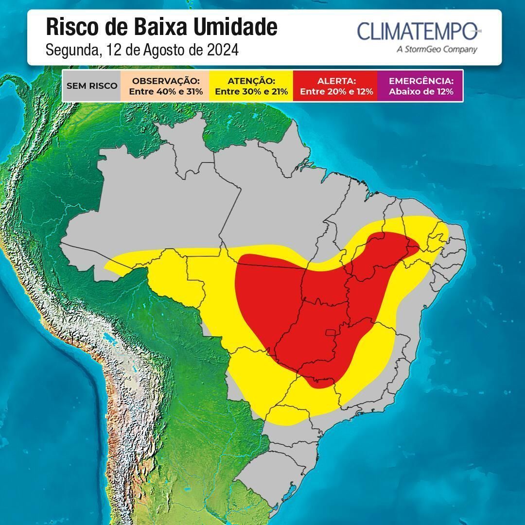Semana começa fria e sem previsão de chuva entre o sul de Minas Gerais e o extremo sul do país / Divulgação Climatempo