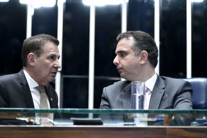 Os senadores Vanderlan Cardoso (PSD-GO) e Rodrigo Pacheco (PSD-MG)