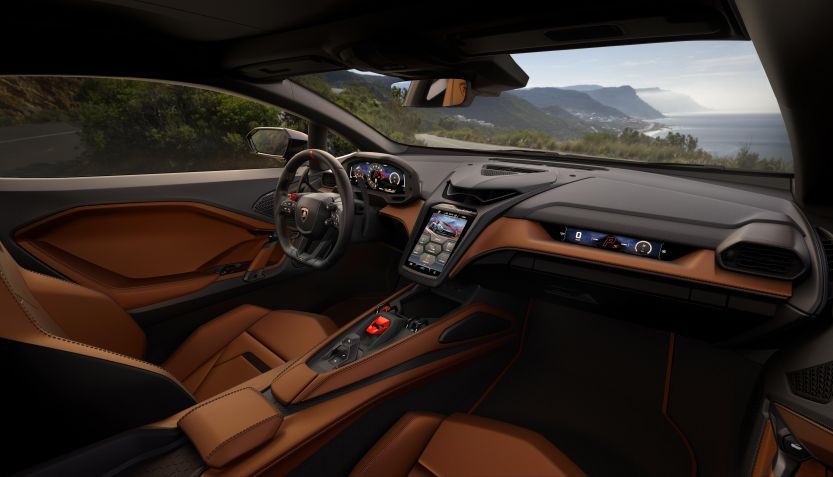 O interior do Lamborghini Temerario segue a linha do Revuelto: muitas telas e tecnologia embarcada • Lamborghini / Divulgação