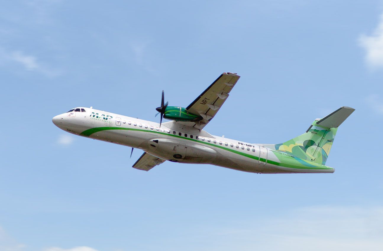 ATR-72 da Map Linhas Aéreas decolando - Reprodução/Map Linhas Aéreas