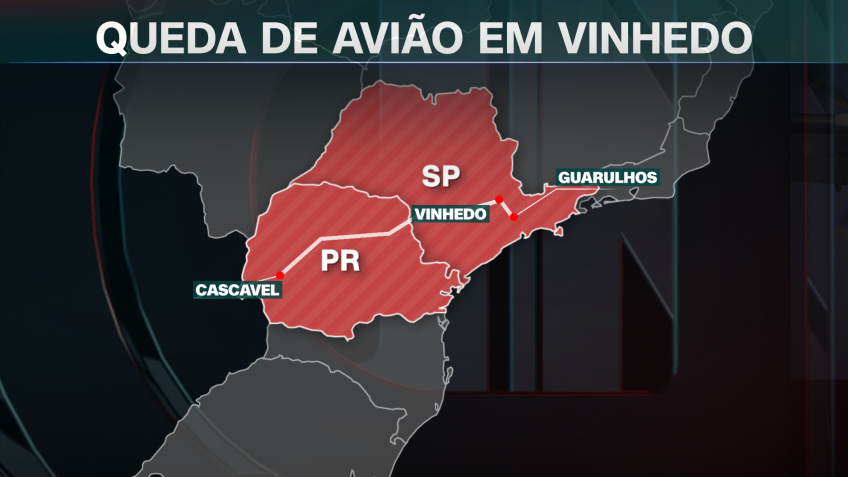 Trajeto realizado pelo avião modelo ATR-72-500 da Voepass (antiga Passaredo), que caiu nesta sexta-feira (9) em Vinhedo, região metropolitana de Campinas, interior de São Paulo. / CNN Brasil