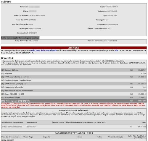 Só de IPVA, Porsche envolvido em acidente tem débito de R$ 19,3 mil / Reprodução