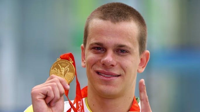 Cesar Cielo após ouro nos 50m livre de Pequim 2008