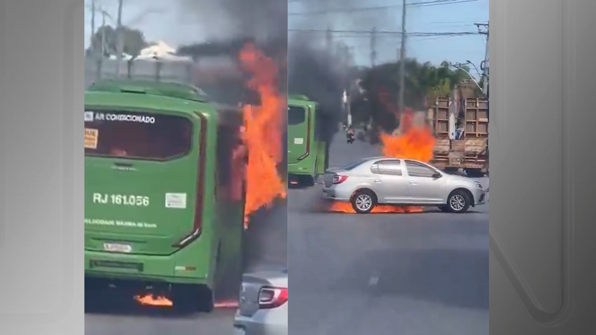 Criminosos ateam fogo em carro e ônibus