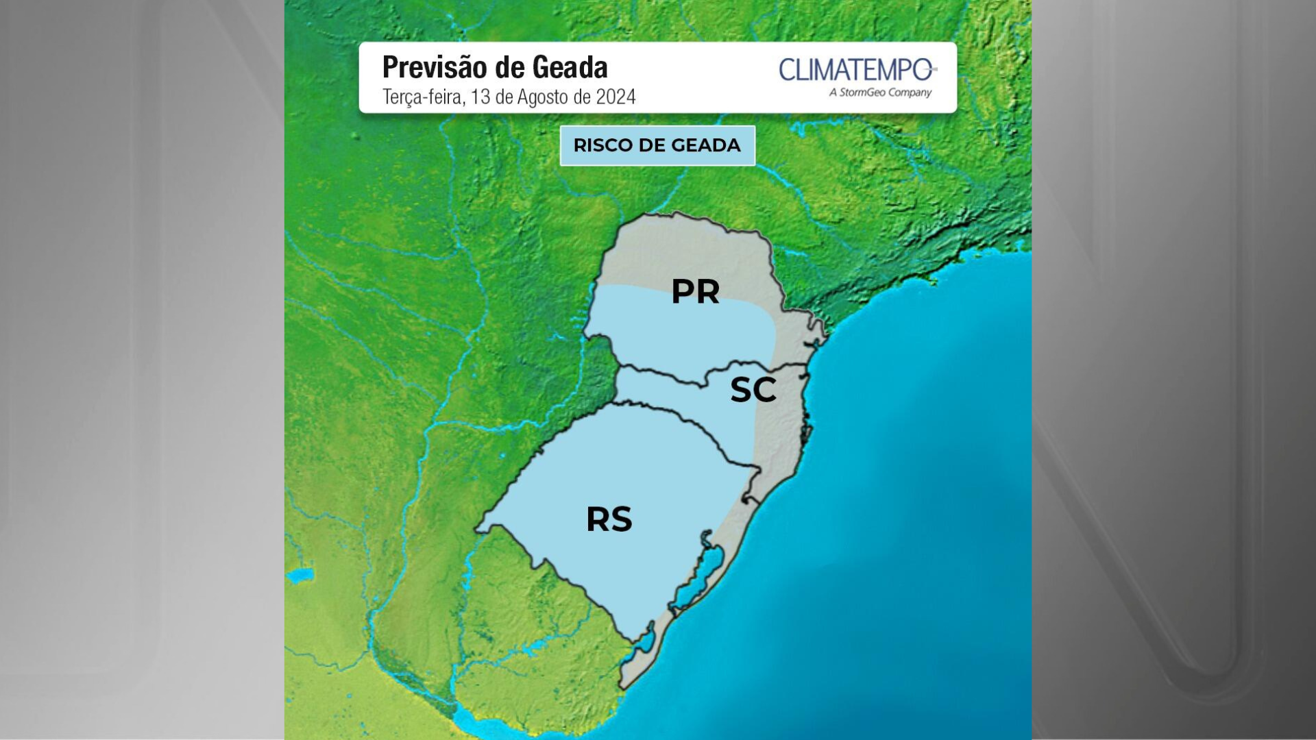 Imagem mostra região com possibilidade de geada na próxima terça (13) - Climatempo