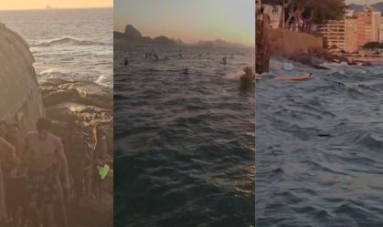 Ventania arrasta cerca de 100 banhistas na Praia de Copacabana
