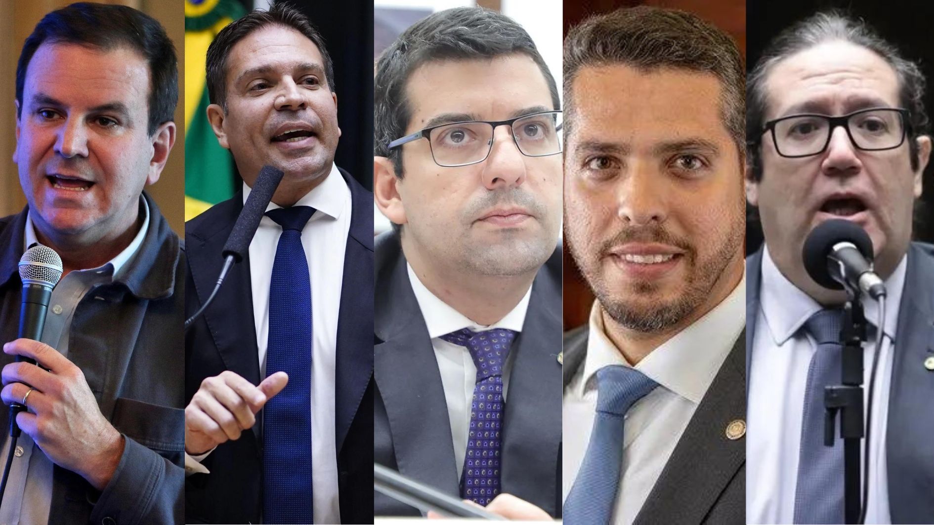 Eduardo Paes (PSD), Alexandre Ramagem (PL), Marcelo Queiroz (PP), Rodrigo Amorim (União Brasil) e Tarcísio Motta (PSOL)