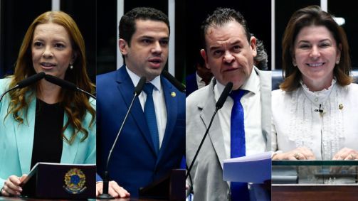 Montagem com quatro senadores suplentes. Duas mulheres e dois homens.