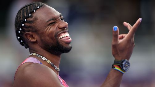 Noah Lyles após conquistar o ouro nos 100m em Paris 2024