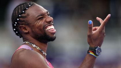 Noah Lyles após conquistar o ouro nos 100m em Paris 2024
