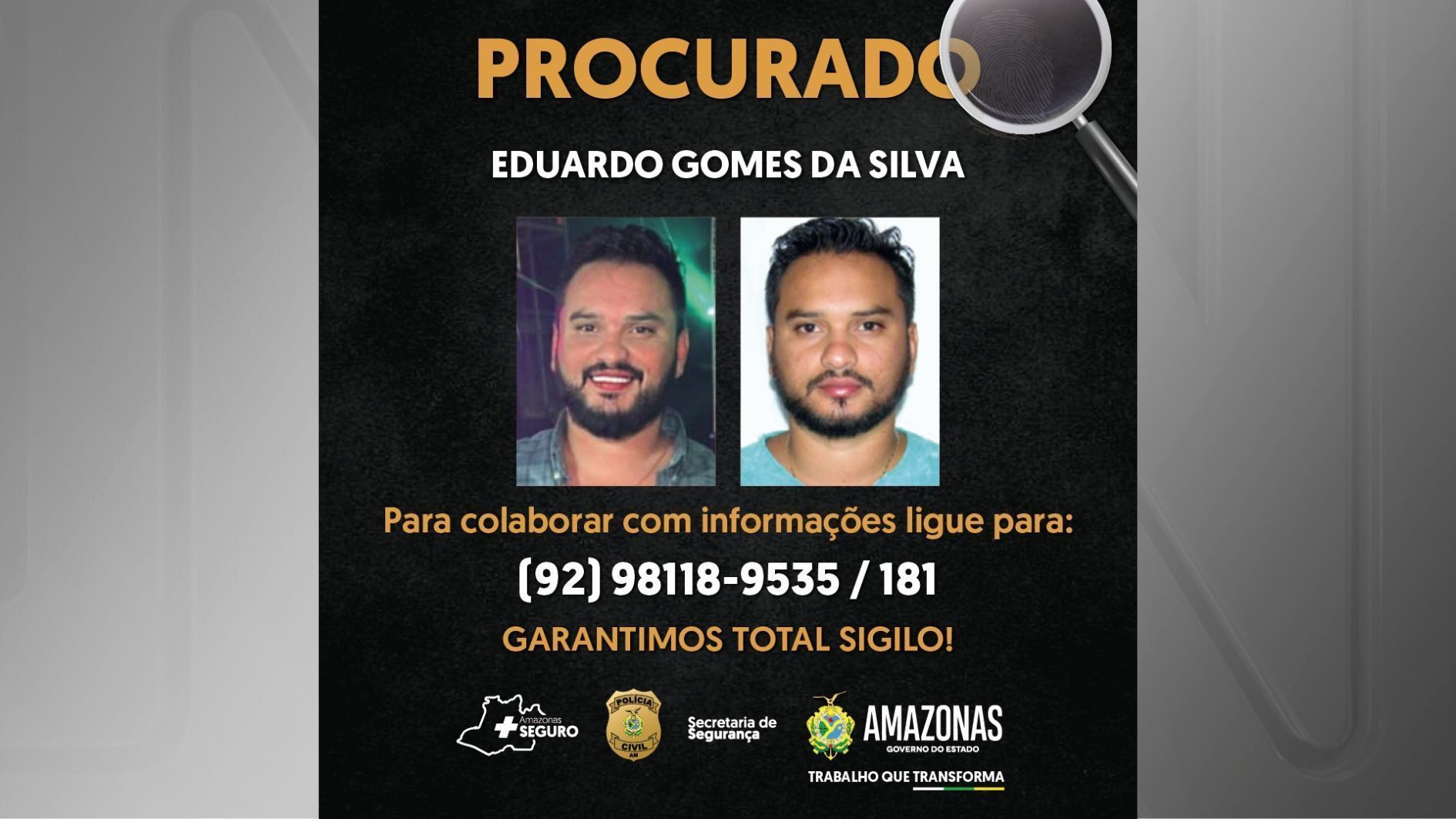 Eduardo Gomes da Silva é procurado por suposto envolvimento na morte da babá no Amazonas • Divulgação/Polícia Civil-AM