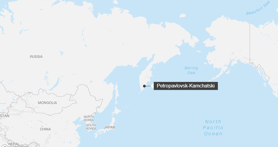 Mapa mostra o local onde o vulcão Shiveluch está / Mapbox