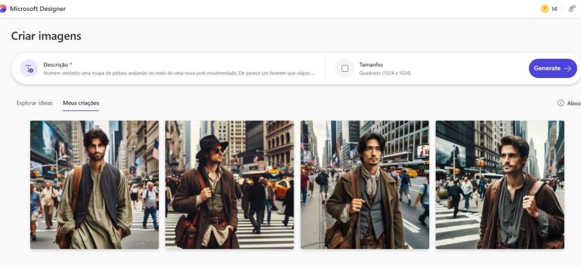 O Criador de Imagens do Microsoft Designer é uma das opções mais descomplicadas. A caixa de texto para o prompt de comando aparece diretamente na tela inicial da ferramenta. / Crédito: Microsoft Designer