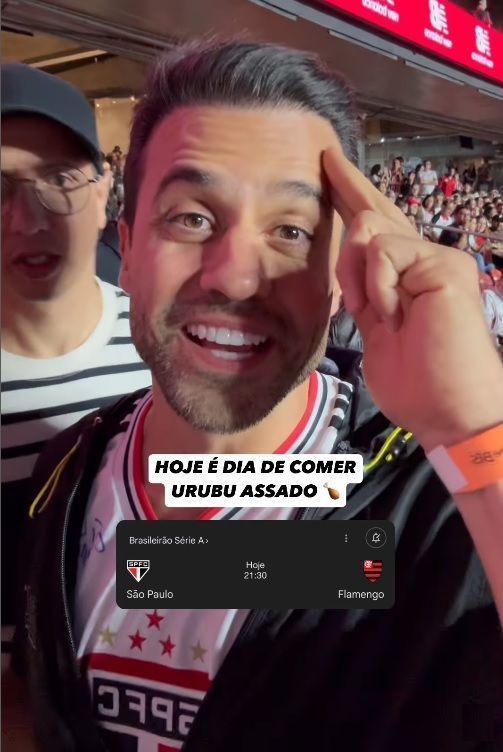 Pablo Marçal na arquibancada do MorumBIS durante jogo entre São Paulo e Flamengo • Reprodução/Instagram
