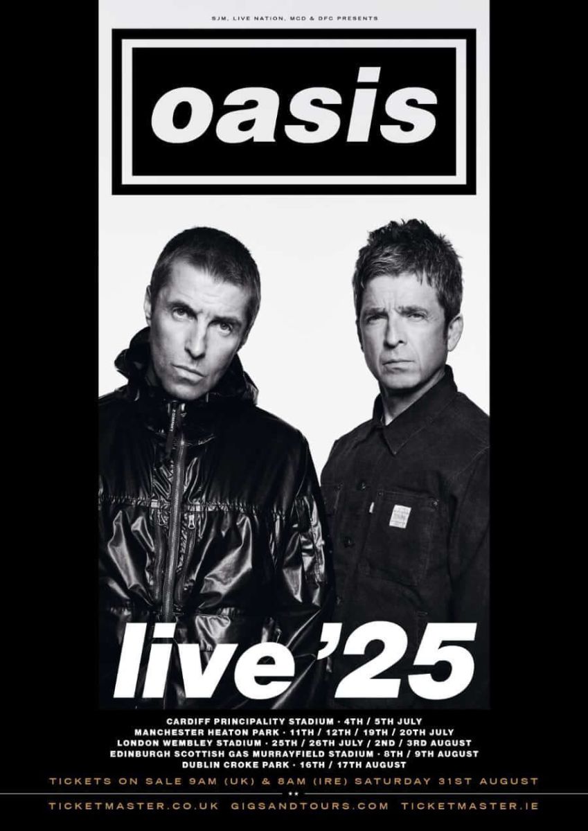 Poster da nova turnê da banda de rock britânica Oasis, "Live '25" • Divulgação/Oasis