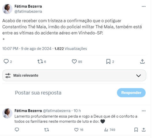 Governadora do RN confirma morte de homem de Natal em queda de avião / Reprodução/Redes Sociais