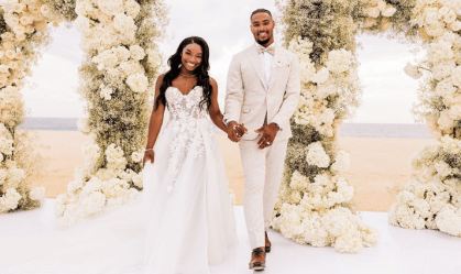 Simone Biles vibra com touchdown de marido na NFL