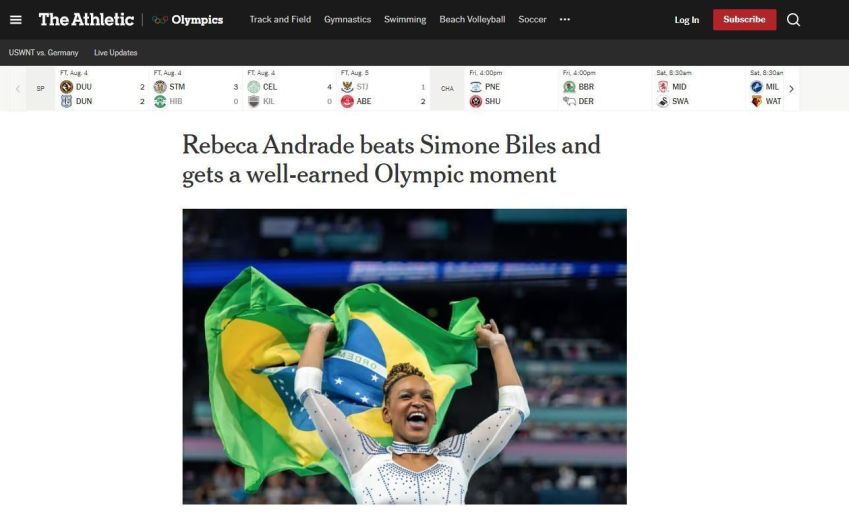 The New York Times repercutiu a vitória de Rebeca Andrade / Reprodução