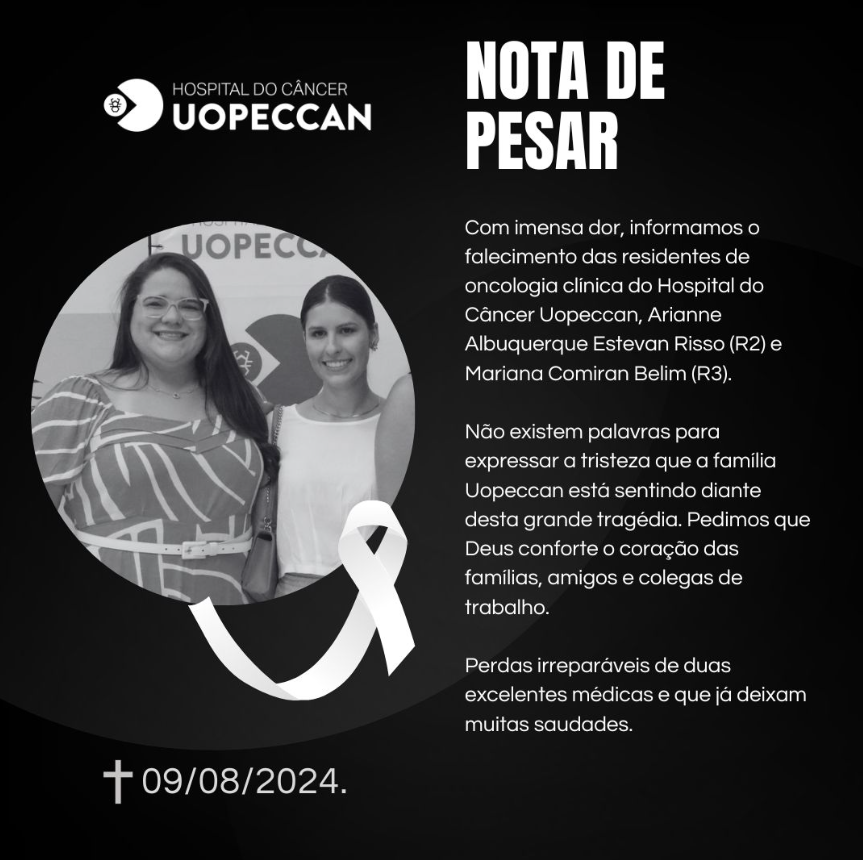 Nota de pesar: Arianne Albuquerque Estevan Risso e Mariana Comiran Belim. / Uopeccan / Reprodução