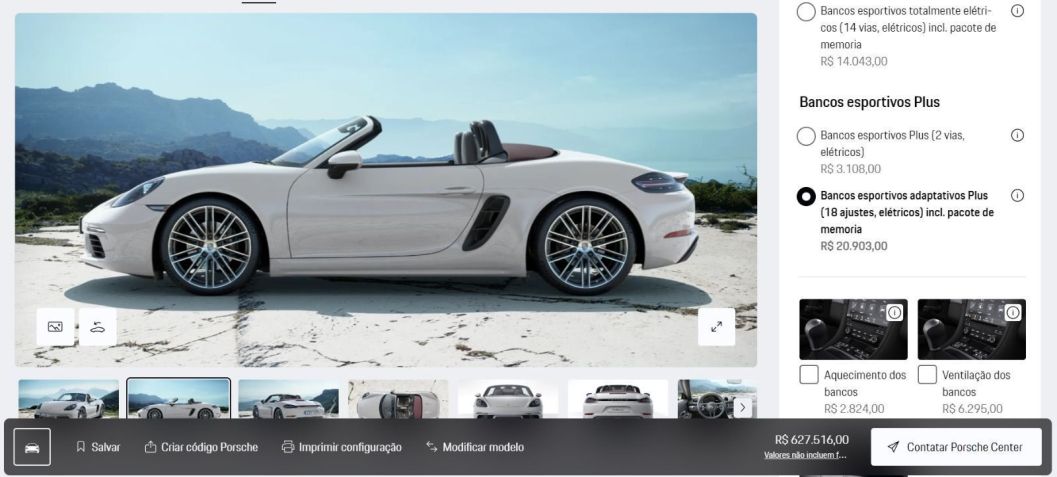 Personalização do Porsche 718 Boxter no site • Reprodução/Configurador Porsche
