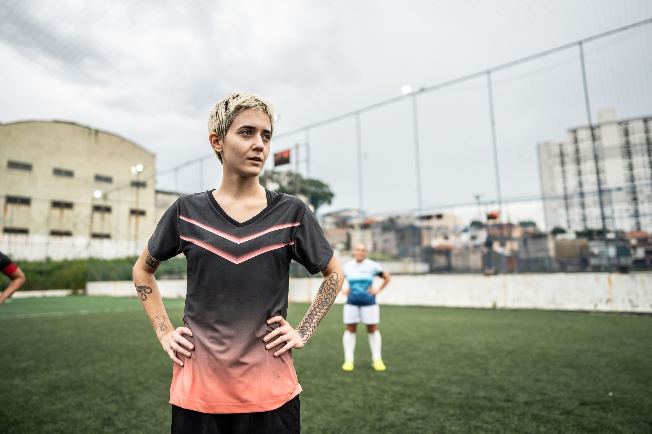 Female soccer player looking away in the field