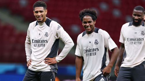 Bellingham e Endrick em treino do Real Madrid antes da final da Supercopa da Europa