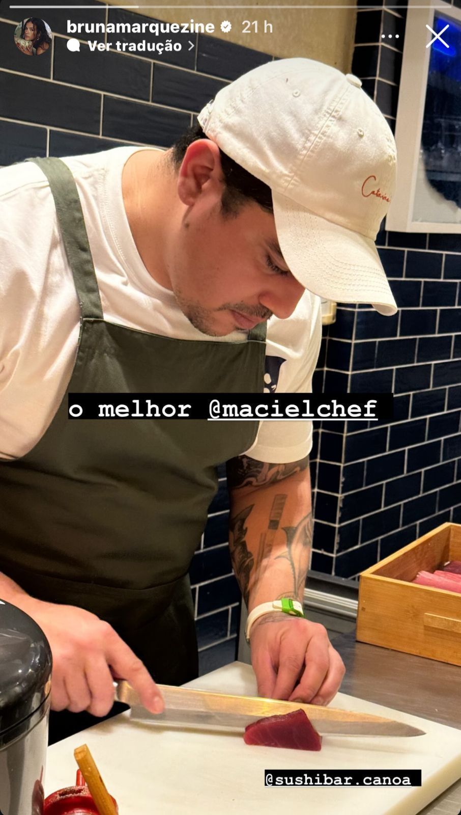 Atriz escreveu que o chef Maciel Paiva é o melhor / Foto: Instagram/Bruna Marquezine
