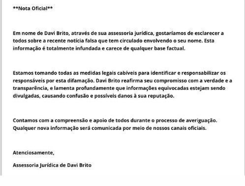 Em seu perfil, o influenciador divulgou uma nota dizendo que a acusação é "infundada" e que a assessoria jurídica está "tomando todas as medidas legais cabíveis" / Reprodução/Redes sociais