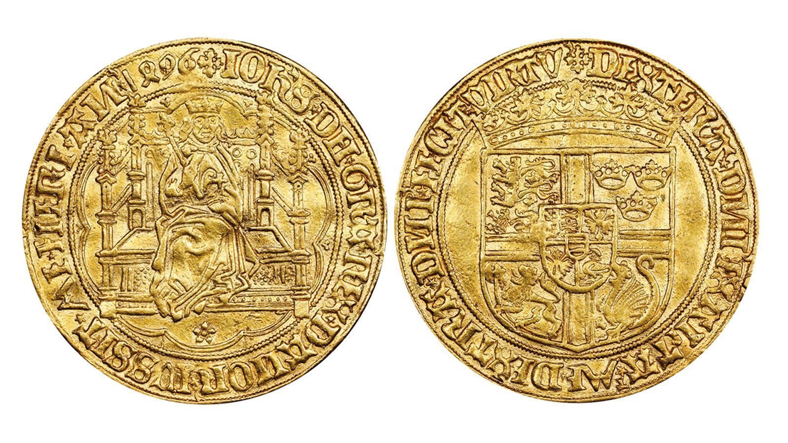 Lote principal do leilão é uma moeda de ouro do final do século 15 com a imagem de um rei dinamarquês