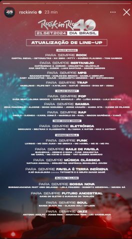 Rock in Rio atualizou o line-up do Dia Brasil nesta quarta-feira (7) / Instagram/Rock in Rio