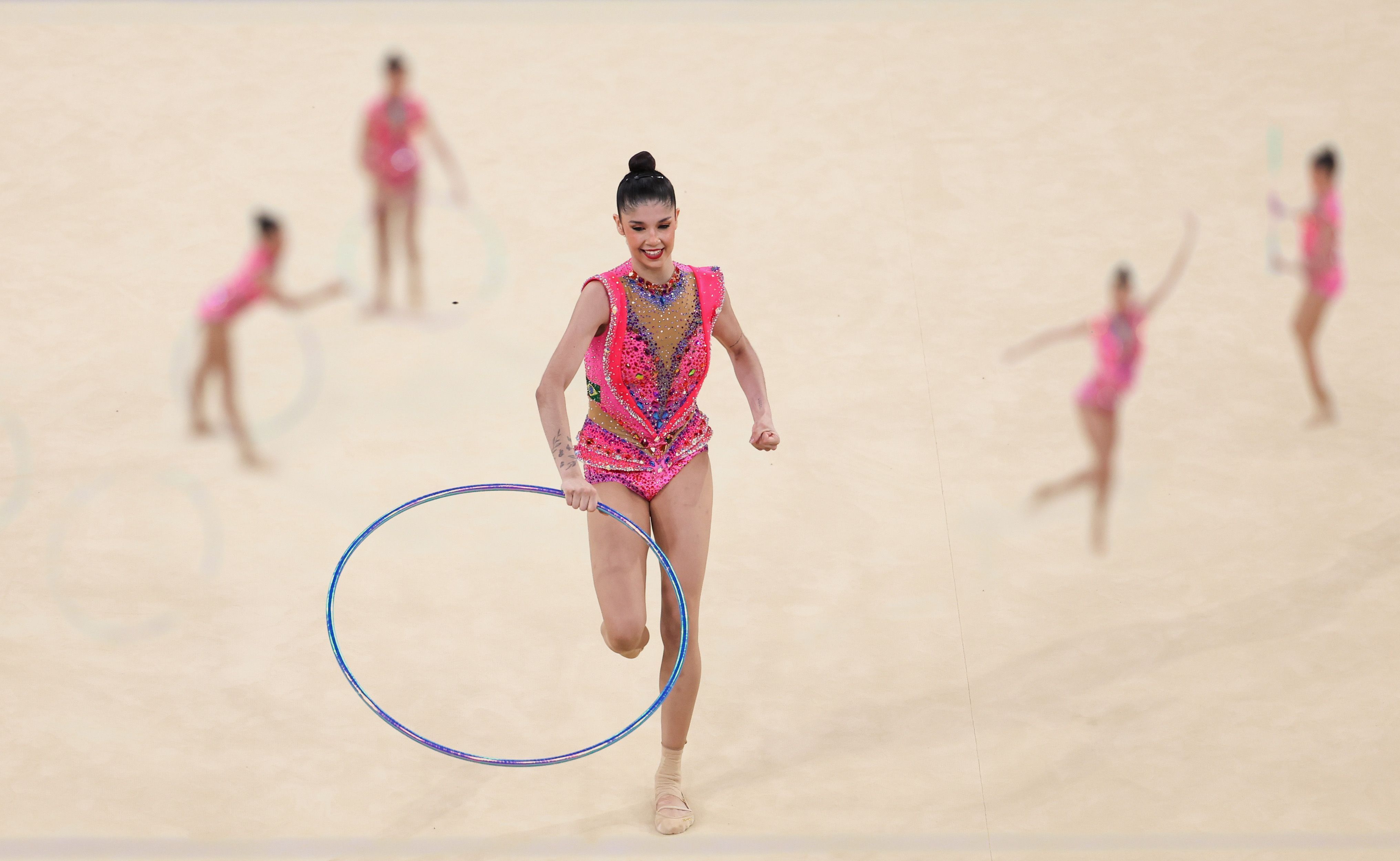 Conjunto brasileiro de ginástica rítmica durante a fase classificatória / Amin Mohammad Jamali/Getty Images