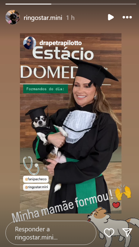 Fani Pacheco posa com cãozinho em formatura de medicina / Reprodução/ Instagram