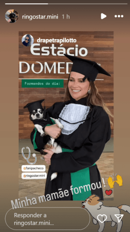 Fani Pacheco posa com cãozinho em formatura de medicina / Reprodução/ Instagram