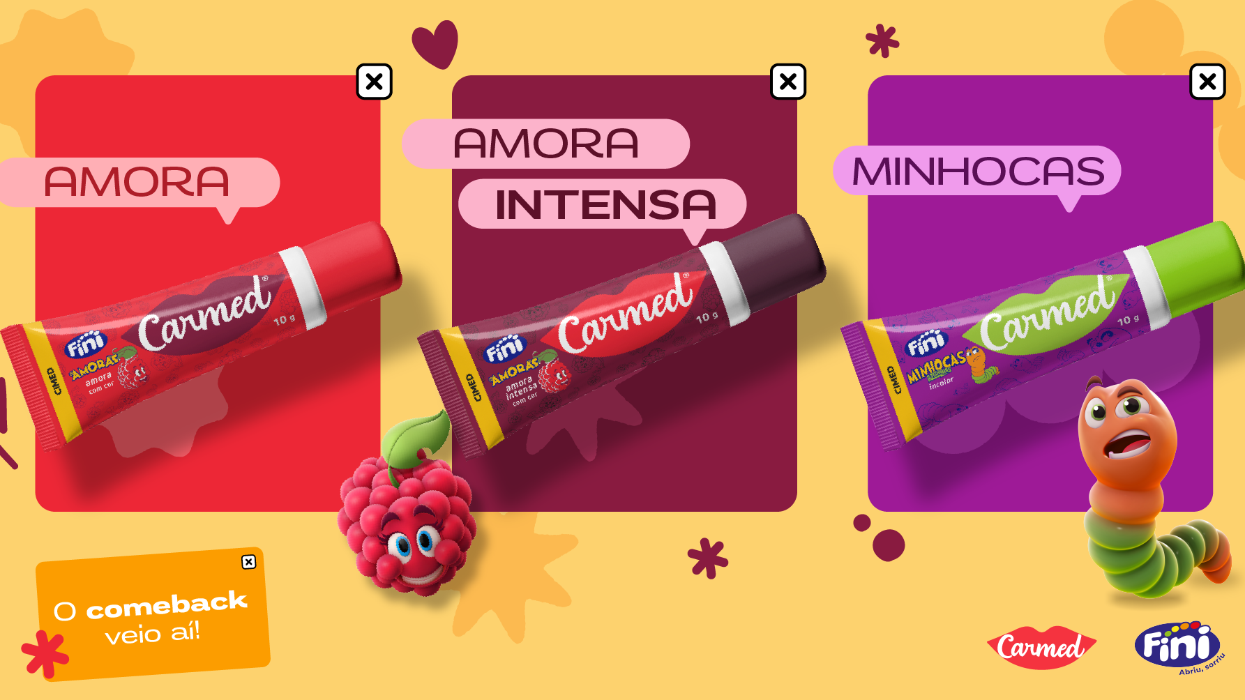 Linha Carmed Fini ganha os sabores amora, amora intensa e minhoca