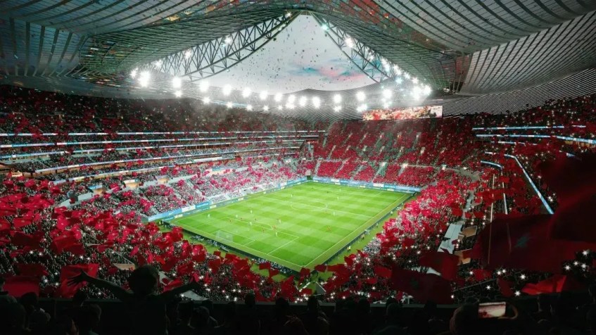 Uma renderização do interior do estádio, que terá extremidades grandes o suficiente para acomodar quase 30 mil fãs cada • Populous/Oualalou + Choi/ Divulgação