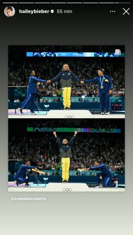 Hailey Bieber compartilha imagem história de Rebeca e Simone Biles / Foto: Instagram/Hailey Bieber