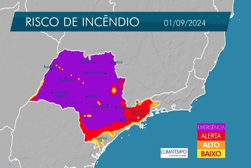 Regiões em emergência para incêndio em São Paulo • Defesa Civil