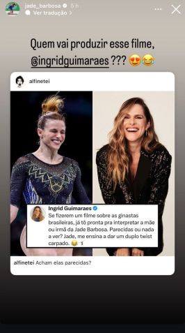 Jade Barbosa reage após Ingrid Guimarães sugerir interpretar sua mãe em filme / Foto: Instagram/Jade Barbosa