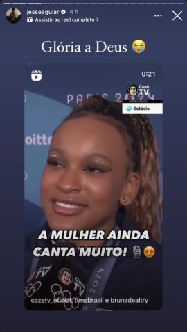 Em suas redes sociais, Jessé Aguiar compartilhou vídeo de Rebeca Andrade / Instagram/Jessé Aguiar