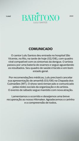 Lulu Santos é internado com sintomas de dengue / Instagram/Lulu Santos