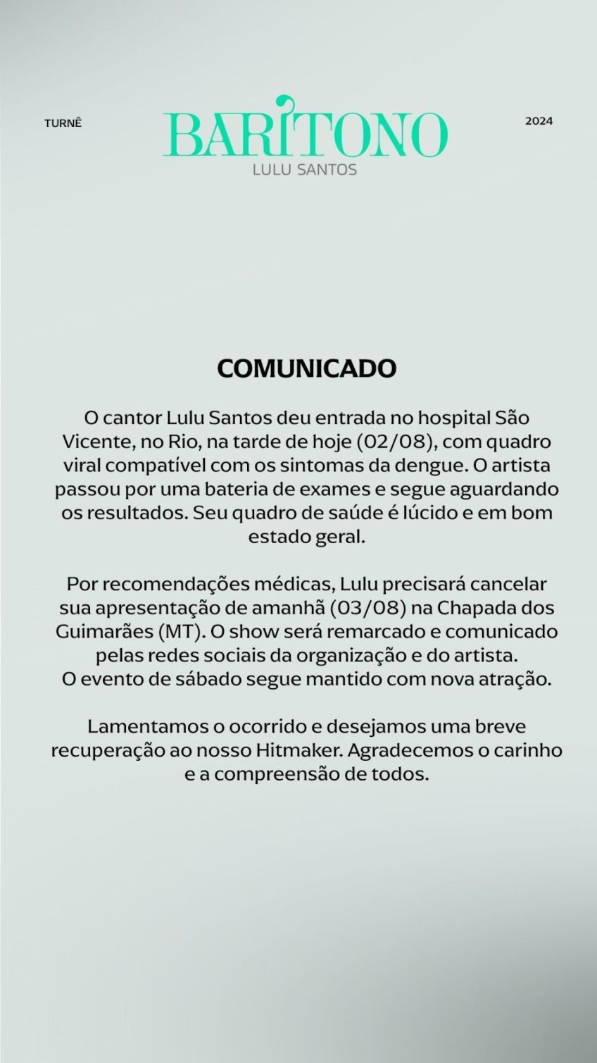 Lulu Santos é internado com sintomas de dengue / Instagram/Lulu Santos
