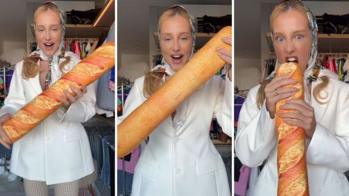 Malu Borges mostra bolsa em formato de pão baguete