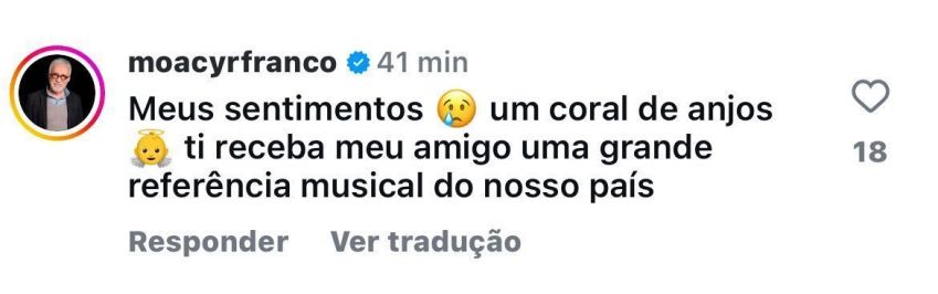 Cantor Moacyr Franco lamentou perda de Caçulinha / Reprodução/Instagram