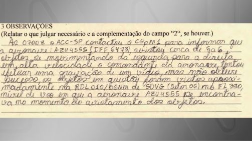 Piloto da Azul relatou avistamento de OVNI em agosto de 2023
