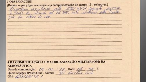 Relato feito por piloto da Azul em Minas Gerais em maio de 2023