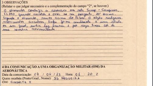 Piloto relatou ter visto OVNI no Mato Grosso em junho de 2023