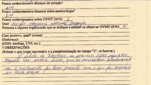 Registro de avistamento de OVNI feito por piloto da Latam em julho de 2023